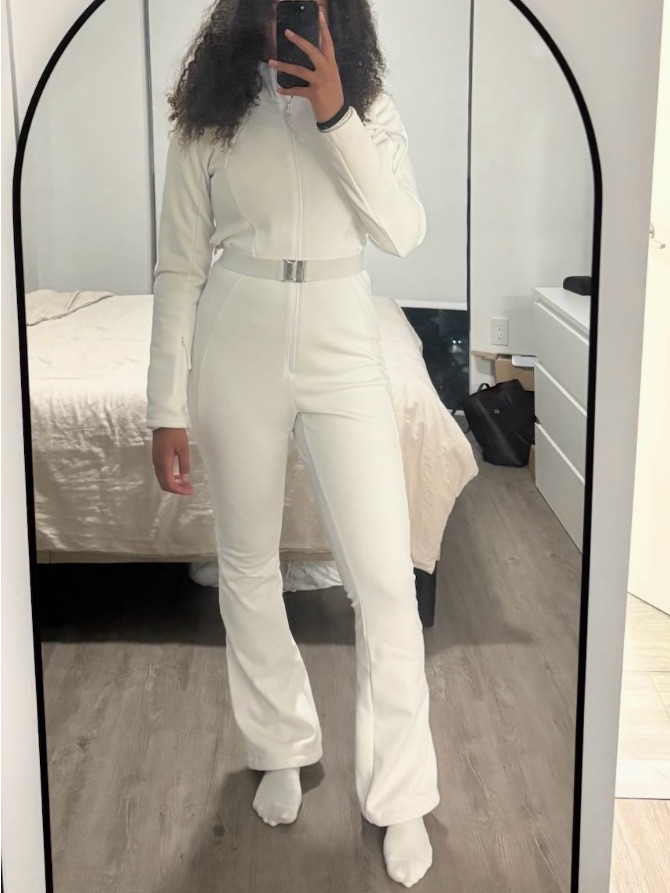 Asos White Zip-Front Bootcut Jumpsuit With Belt Windproof Stretchy, Drycleaned